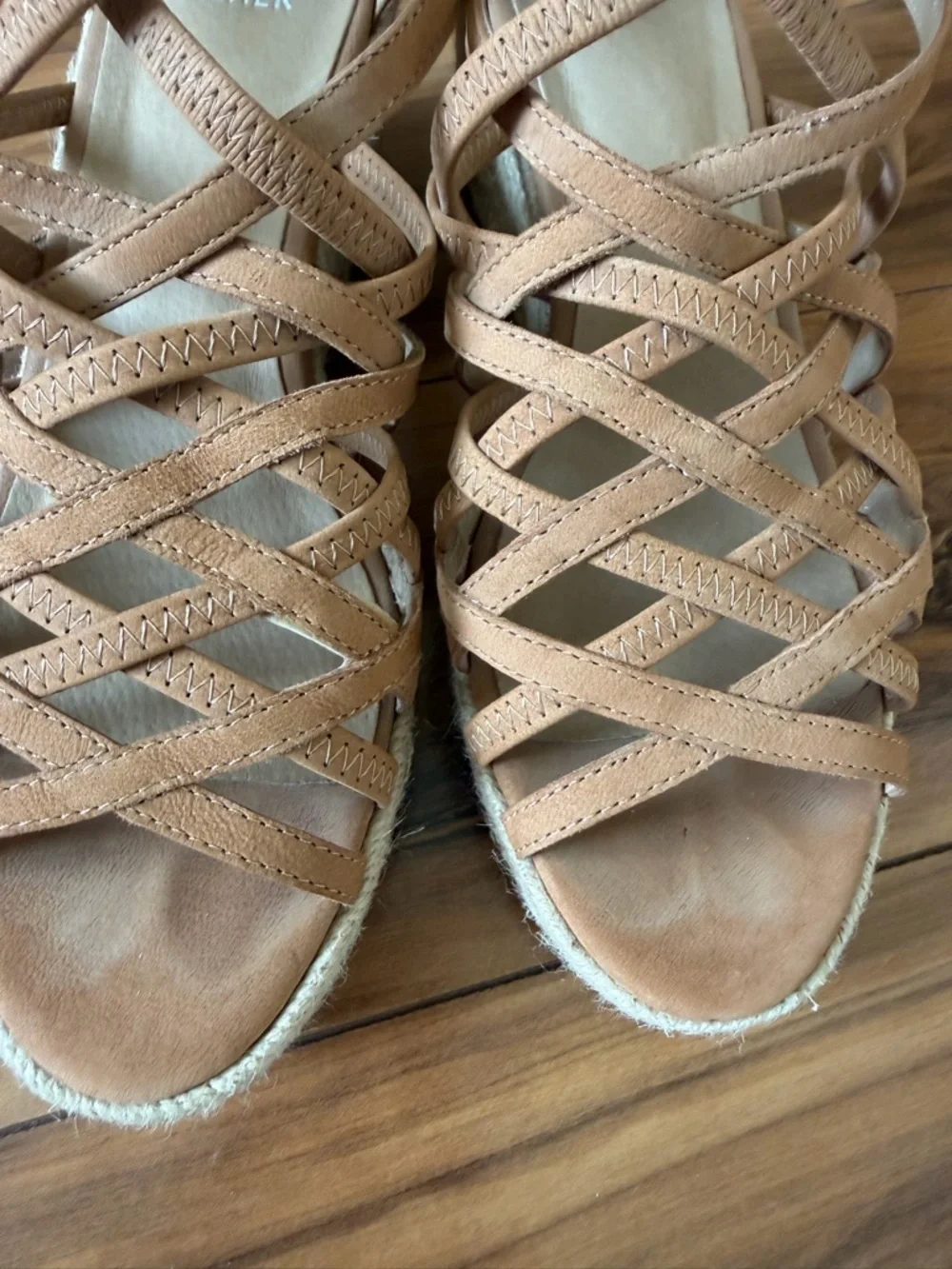 Eileen Fisher Tan Crisscross Espadrille Wedge Sandals